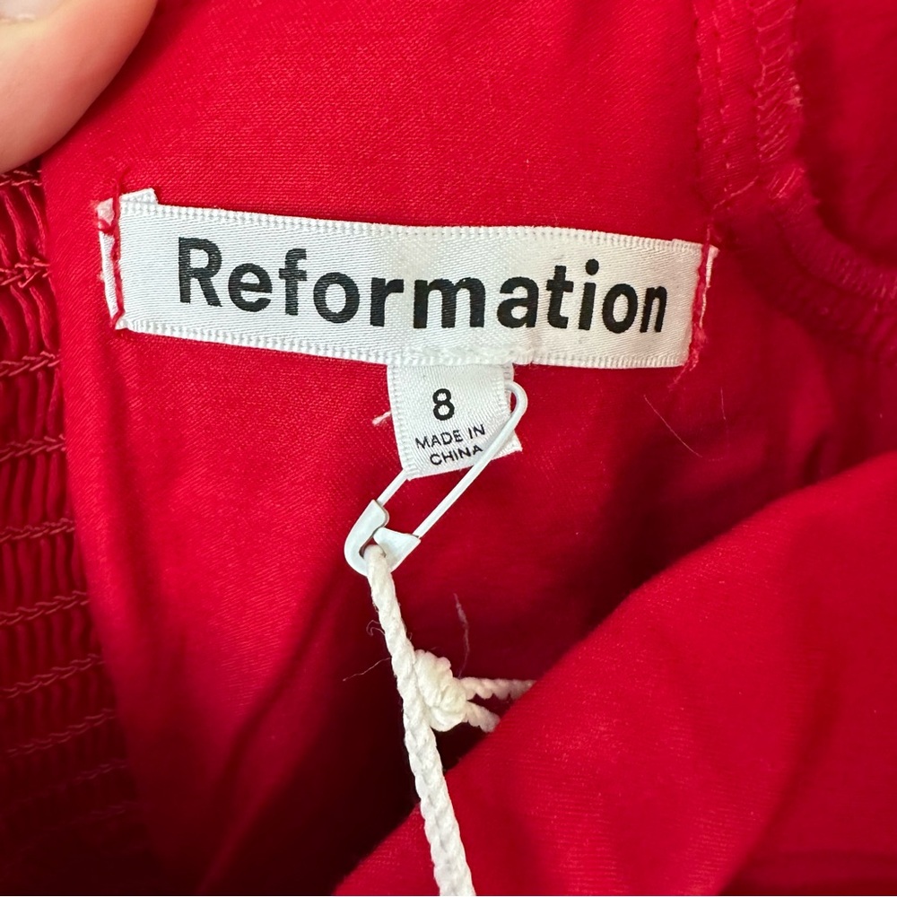 NWT REFORMATION Isaac Ruched Organic Cotton Dress in Red SZ US 8 - Picture 8 of 11